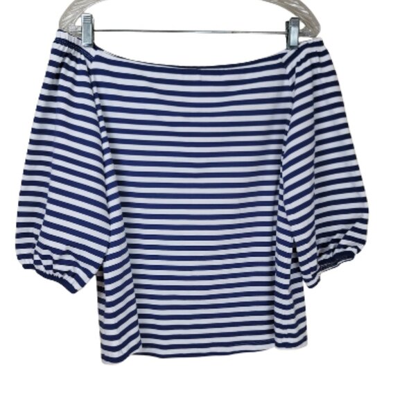 J McLaughlin Off Shoulder Stripes Puff Sleeve Top - Picture 2 of 9